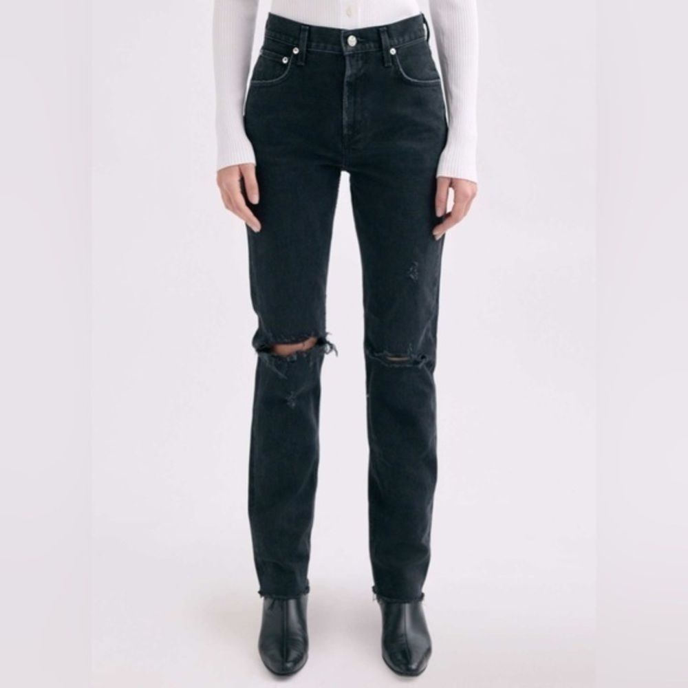 AGOLDE Cherie distressed black high rise straight ieans